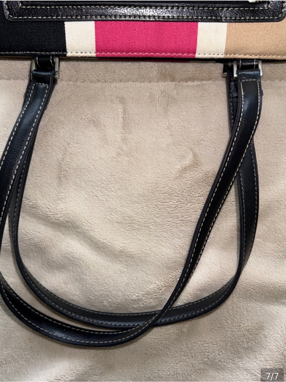 Vintage Kate Spade NY Colorblock Canvas Shoulder Bag Black, Cream & Pink - Picture 4 of 6